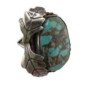 ***Vintage Navajo Sterling Silver Turquoise Leaf Ring 6.5